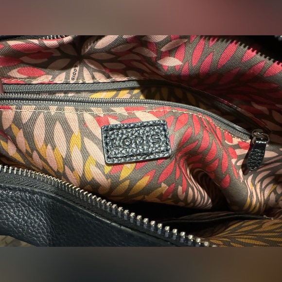 Lodis BLACK PEBBLED LEATHER  SHOULDER BAG TOTE Floral Interior - Picture 11 of 16